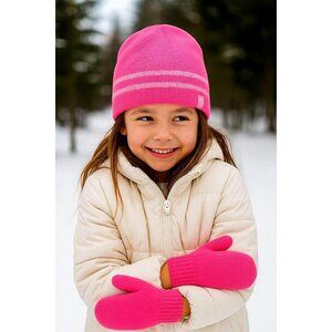 3 Piece Champion Kids Matching Set Girls Beanie Mittens Knit Outdoor Winter Snow